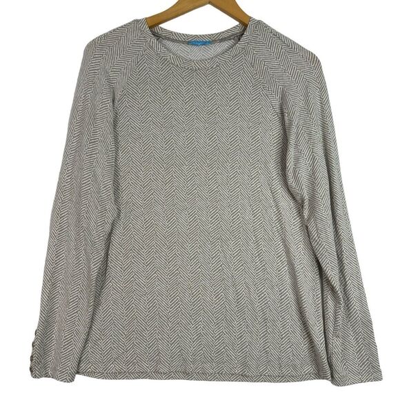 J. McLaughlin Tops - J. McLaughlin Jana Womens Top Large Beige Long Sleeve Geometric Knit Crew Neck‎